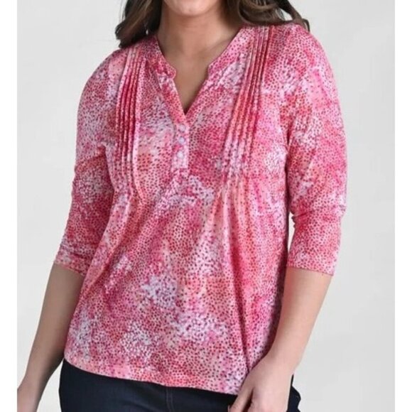Christopher & Banks Y-Neck Burnout Top 2X Fandango Pink Plus NWT - Picture 1 of 6